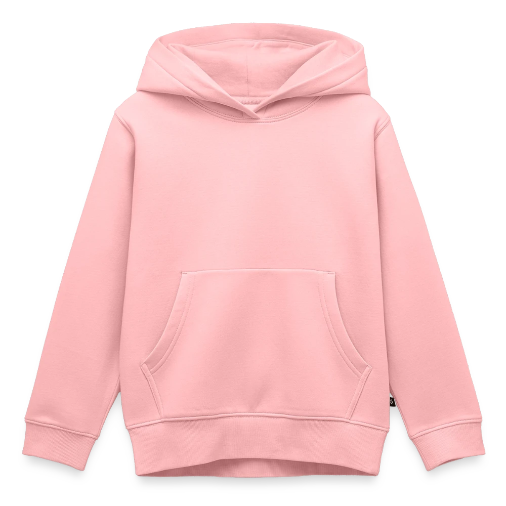 Kinder Premium Organic Hoodie Vorderansicht mit Kängurutasche und Kapuzenkordel