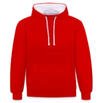 Kontrast-Hoodie Unisex Vorderansicht mit Kängurutasche und farbiger Kapuzenkordel