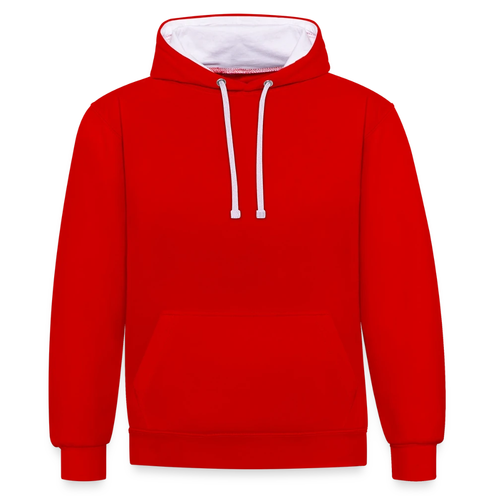 Kontrast-Hoodie Unisex Vorderansicht mit Kängurutasche und farbiger Kapuzenkordel