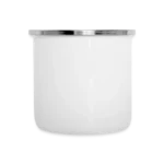 Emaille-Tasse im Retro-Look mit Edelstahl-Rand von vorne