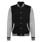 College-Sweatjacke Vorderansicht mit Kontrast-Druckknöpfen und Einschubtaschen