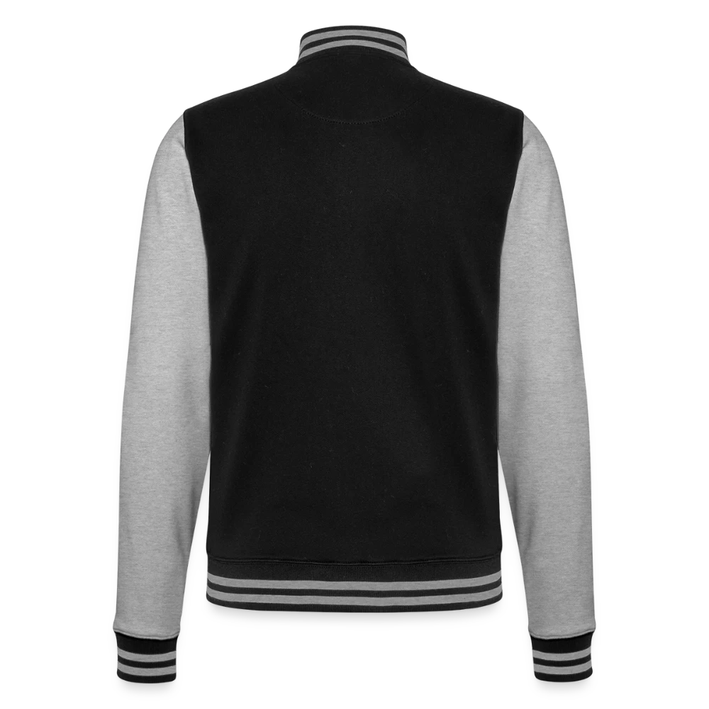 College-Sweatjacke Rückansicht mit Kontraststreifen am Saum
