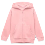 Kinder Premium Organic Zip Hoodie Vorderansicht mit Reissverschluss, Kapuze und Kängurutasche