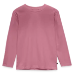 Kinder Premium Bio Langarmshirt Vorderansicht mit rundem Rippkragen