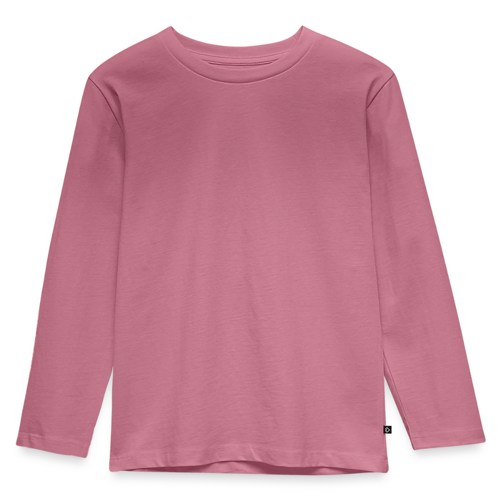 Kinder Premium Bio Langarmshirt Vorderansicht mit rundem Rippkragen