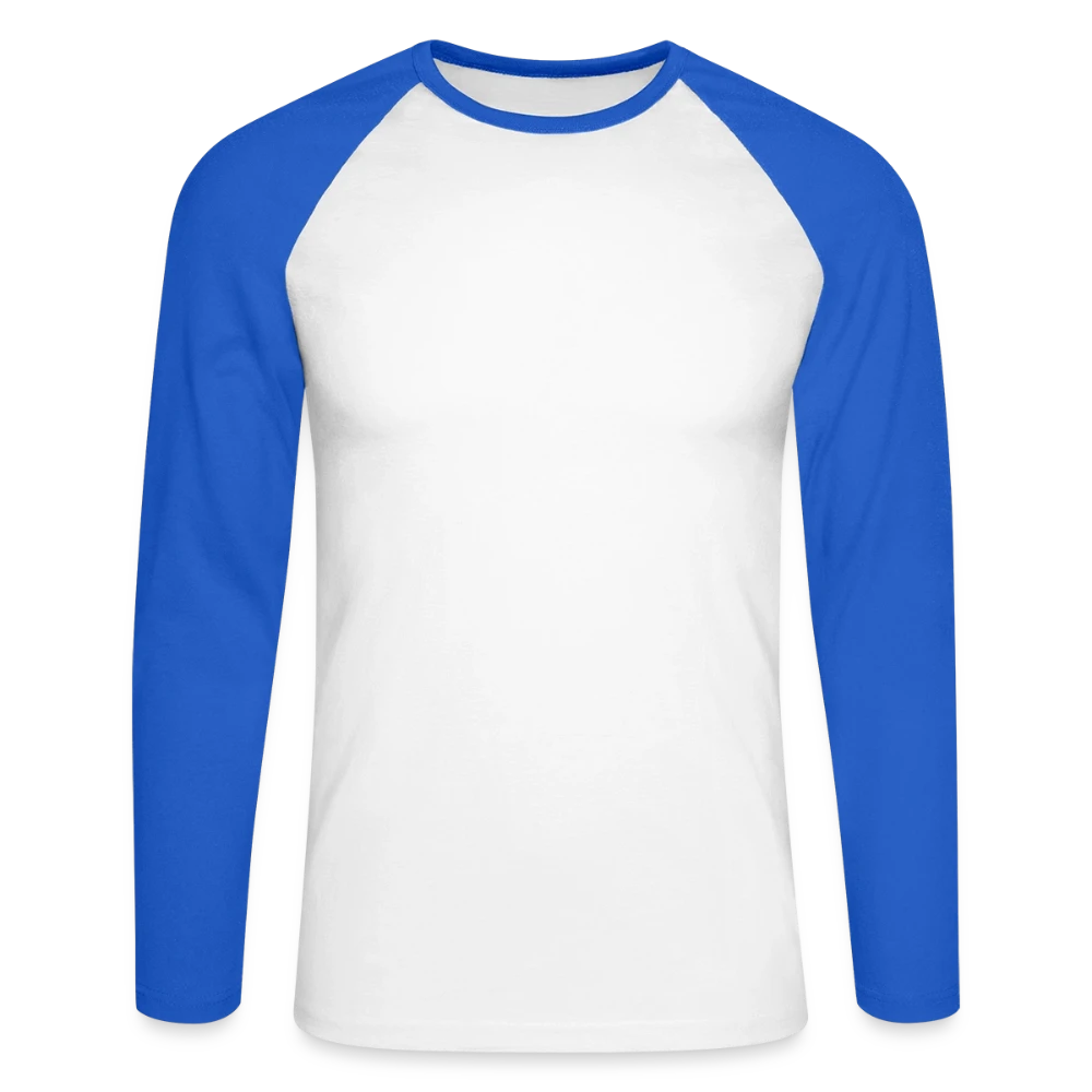 Unisex Baseballshirt langarm in Weiss mit schwarzen Raglan-Ärmeln, Frontansicht