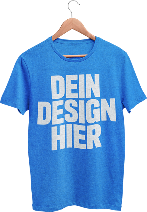 Blaues T-Shirt mit Aufdruck Dein Design hier – individuell bedruckt bei t-shirtbedrucken.ch