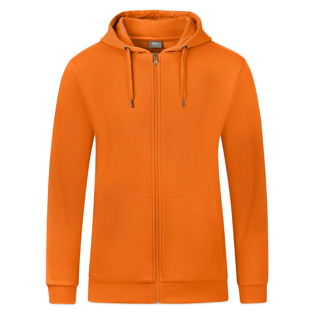 JAKO Kapuzenjacke Organic Vorderansicht mit Kapuze und Reissverschluss