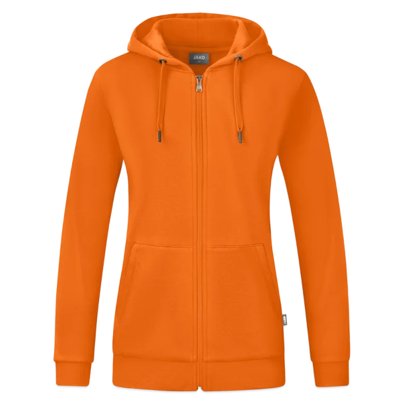 JAKO Frauen Kapuzenjacke Organic Vorderansicht mit Kapuze