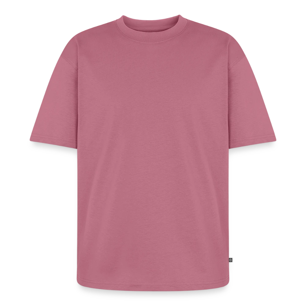 Unisex Oversized Bio T-Shirt Vorderansicht mit weitem Schnitt und Rippstrick-Kragen