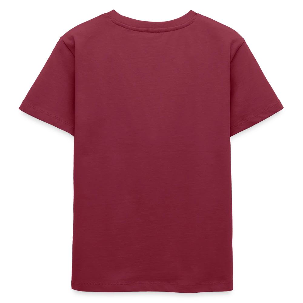 Rückansicht des Bio-Baumwoll-Teenager-Shirts mit Nackenband aus gleichem Stoff