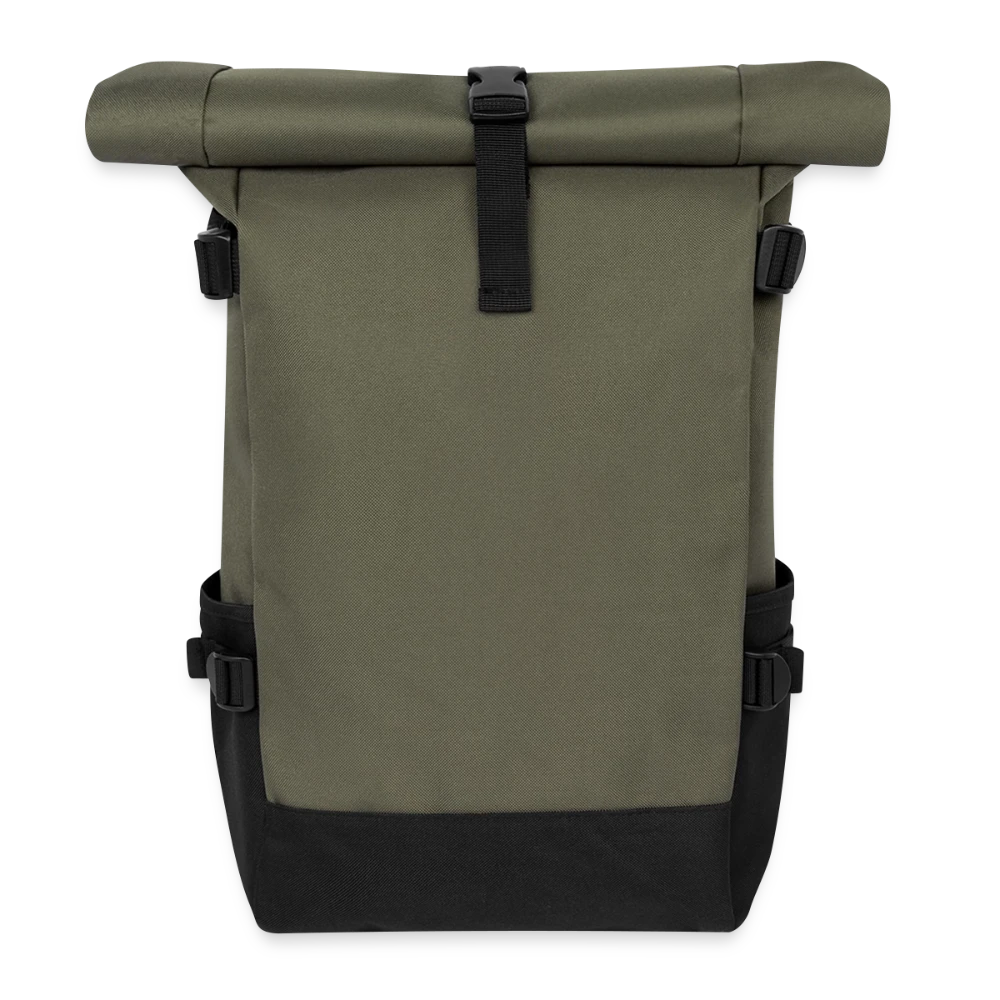 Rolltop Rucksack von BagBase Vorderansicht mit Rollverschluss und Kompressionsriemen