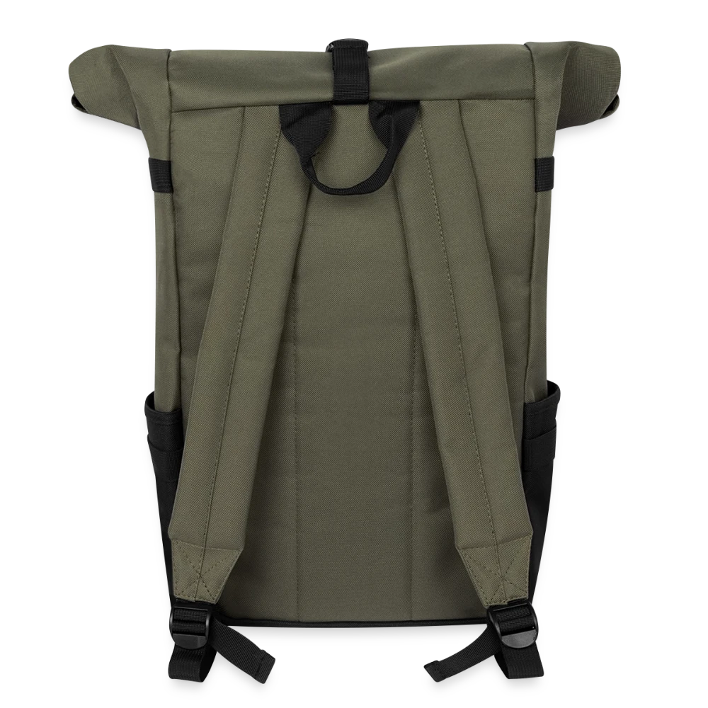 Rolltop Rucksack Rückseite mit gepolstertem Rückenteil und verstellbaren Schultergurten