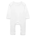 Baby Bio Strampler von BabyBugz, Vorderansicht mit überlappendem Rundhalsausschnitt und Druckknöpfen an der Beinöffnung