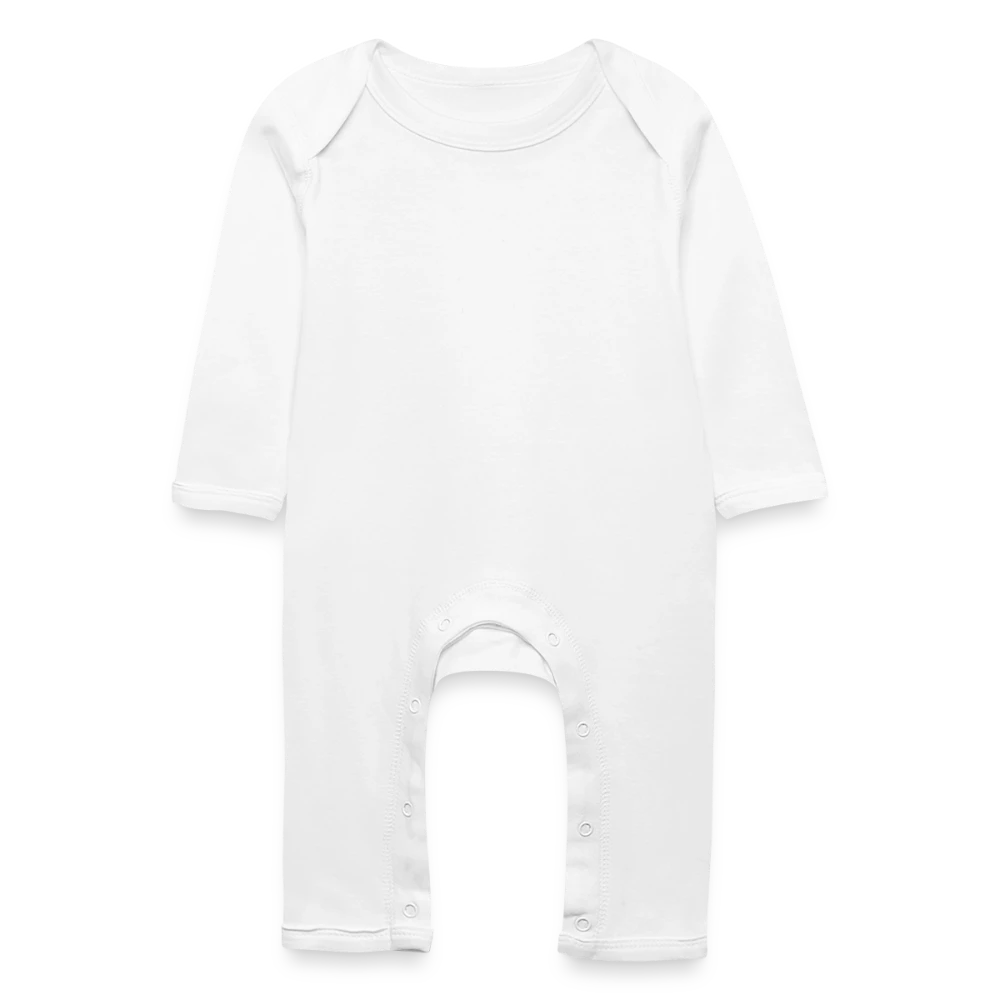 Baby Bio Strampler von BabyBugz, Vorderansicht mit überlappendem Rundhalsausschnitt und Druckknöpfen an der Beinöffnung
