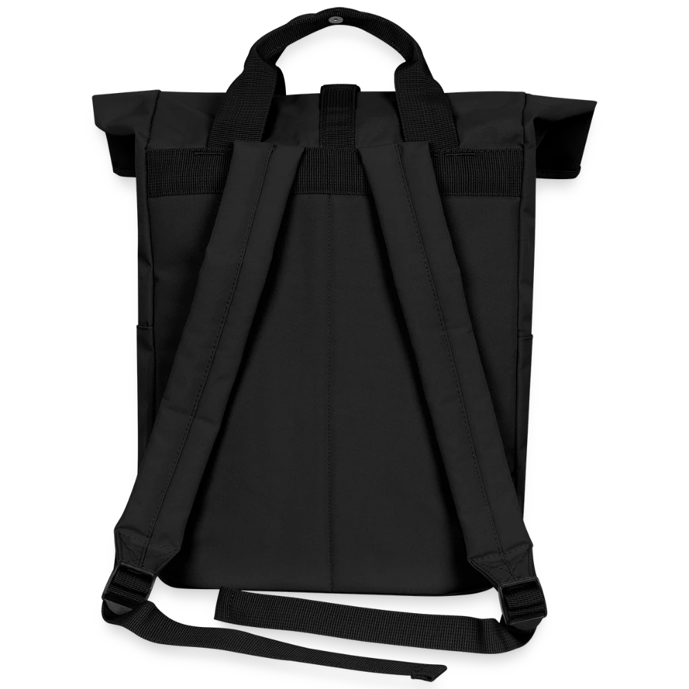 Rolltop Rucksack Rückseite mit gepolstertem Rückeneinsatz und verstellbaren Schultergurten