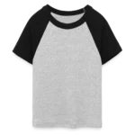 Frauen Cropped Baseball T-Shirt von Bella+Canvas, Vorderansicht mit Rundhalsausschnitt und Raglan-Ärmeln