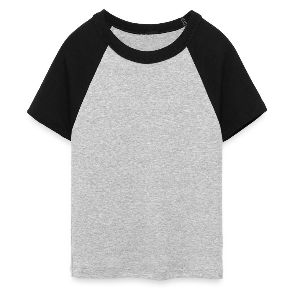 Frauen Cropped Baseball T-Shirt von Bella+Canvas, Vorderansicht mit Rundhalsausschnitt und Raglan-Ärmeln