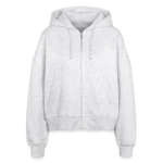 Frauen Bio Zip Hoodie Ida in Boxy-Schnitt, Vorderansicht mit durchgehendem Reissverschluss und aufgesetzten Seitentaschen