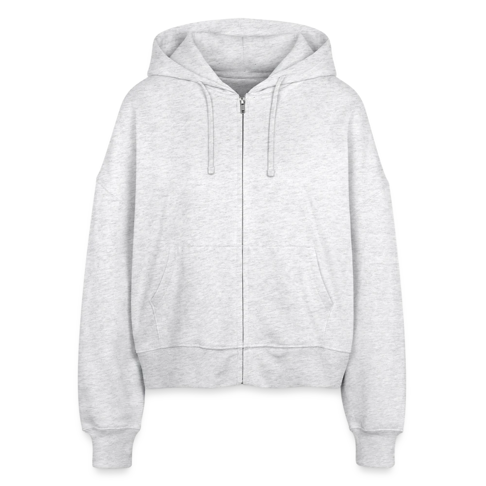 Frauen Bio Zip Hoodie Ida in Boxy-Schnitt, Vorderansicht mit durchgehendem Reissverschluss und aufgesetzten Seitentaschen