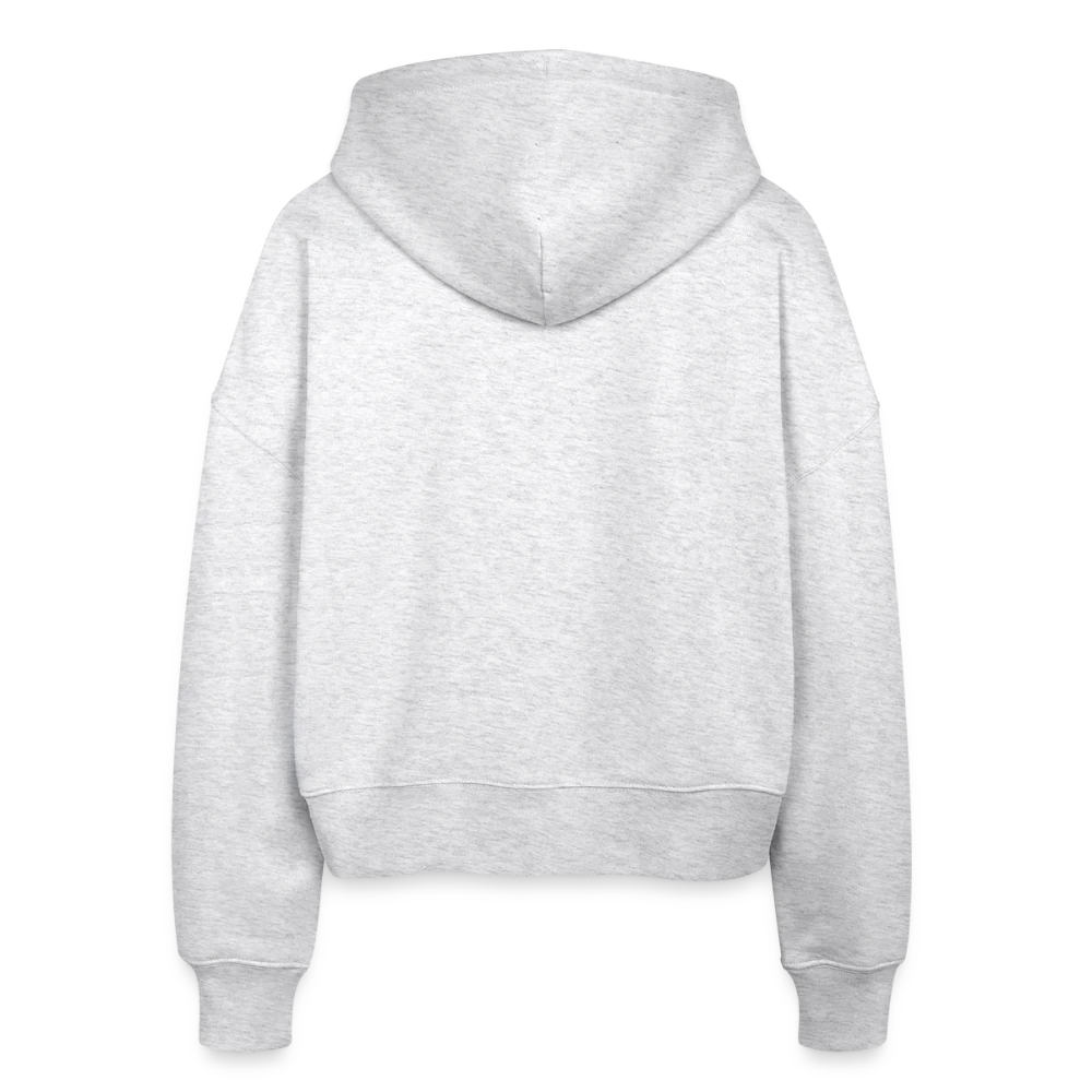 Rückansicht des Boxy Zip Hoodies Ida mit doppelt gefütterter Kapuze und gerader Saumlinie