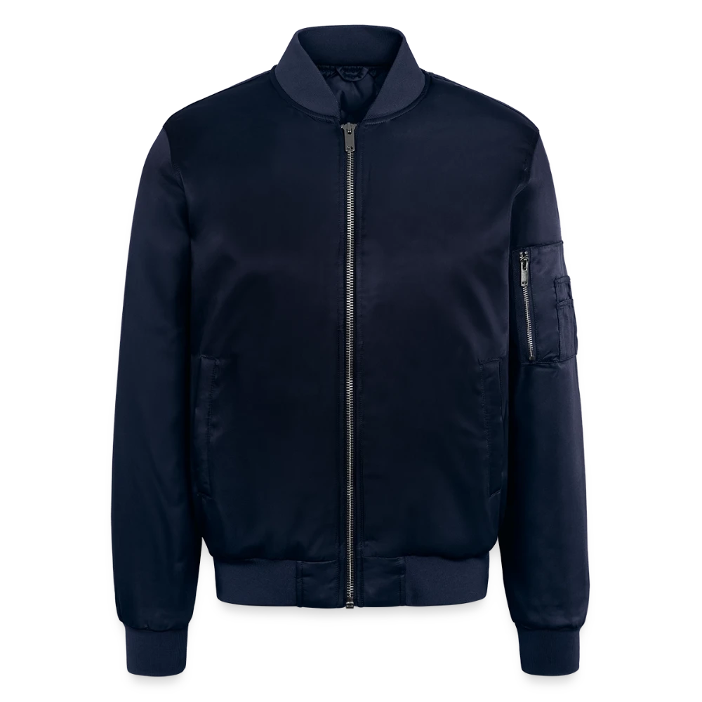 Unisex Bomberjacke Stanley/Stella Frontansicht mit silbernem Metallreissverschluss und Welttaschen