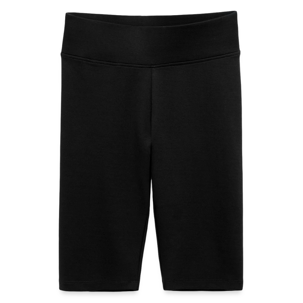 Frauen High Waist Bikershorts in körpernaher Passform, Vorderansicht mit breitem Bund