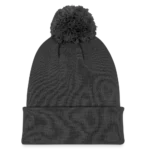 Strickmütze mit Bommel von vorne, doppellagiger Strick mit farblich passendem Bommel