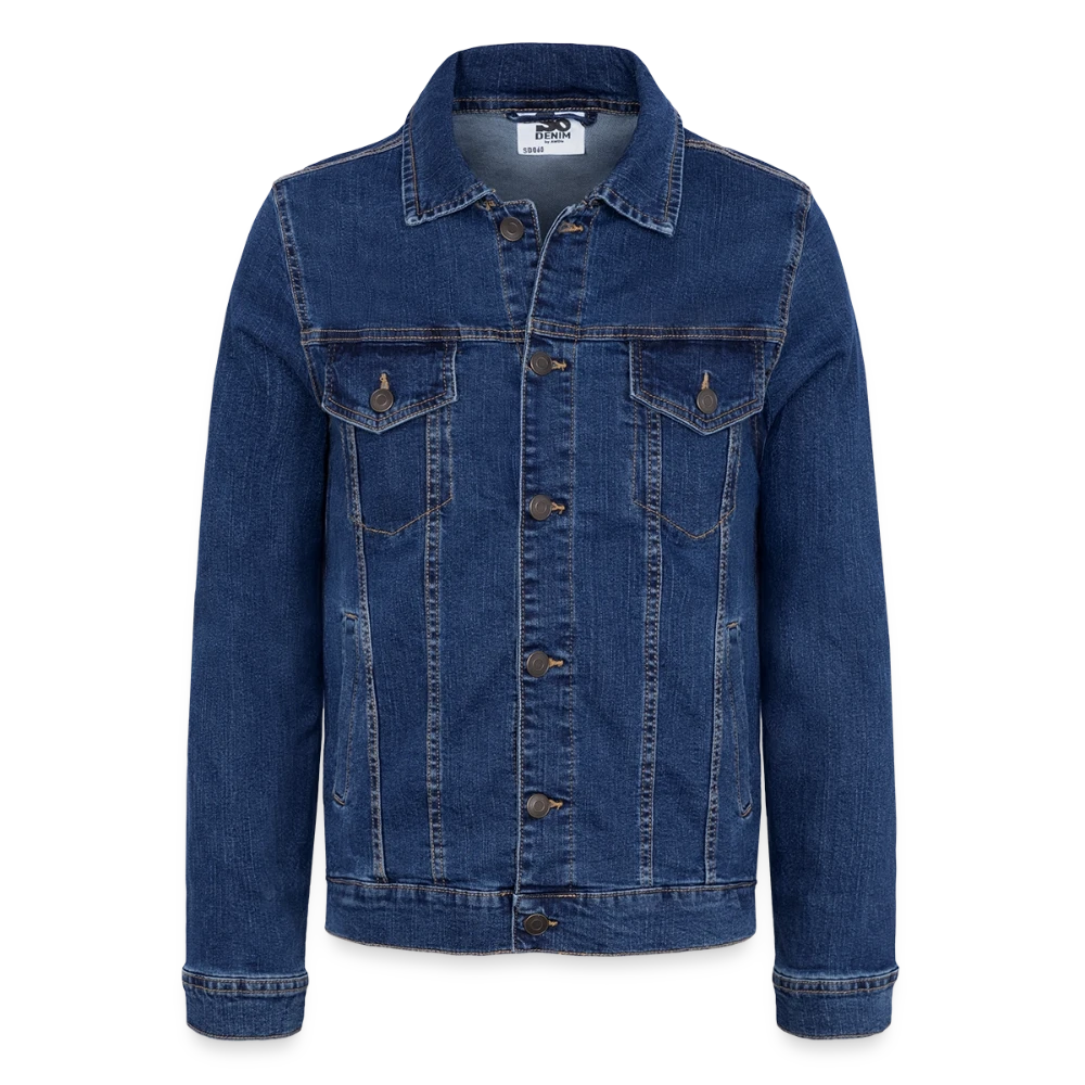 Unisex Jeansjacke Vorderansicht mit Knopfleiste und Brusttaschen